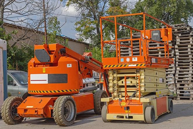 industrial forklift in use at a fully-stocked warehouse in Chadwick, IL